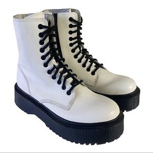 NEW Jeffrey Campbell Sopas Lugged Platform Combat Boots Leather White Size 8.5